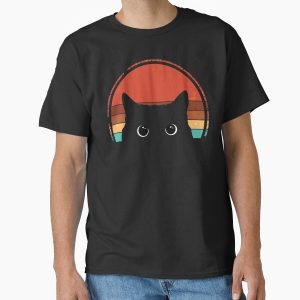 Everyday Select Black Cat Peeking Sunset Vintage Classic T-Shirt - Gift for friend