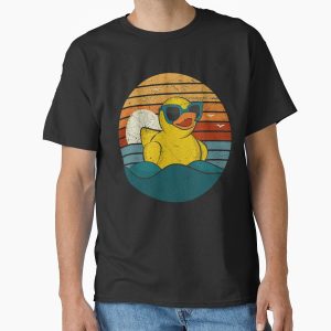 Everyday Select Vintage Retro Sunset Art Of Zoo Cute Yellow Rubber Duckling Bath Toy Rubber Duck Ducky Classic T-Shirt - Gift for friend