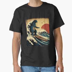 Everyday Select Godzilla Surfing The Great Wave by Hokusai Funny Parody Classic T-Shirt - Gift for friend