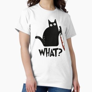 Everyday Select Cat What? Murderous Black Cat With Knife Gift Premium T-Shirt Classic T-Shirt - Gift for friend